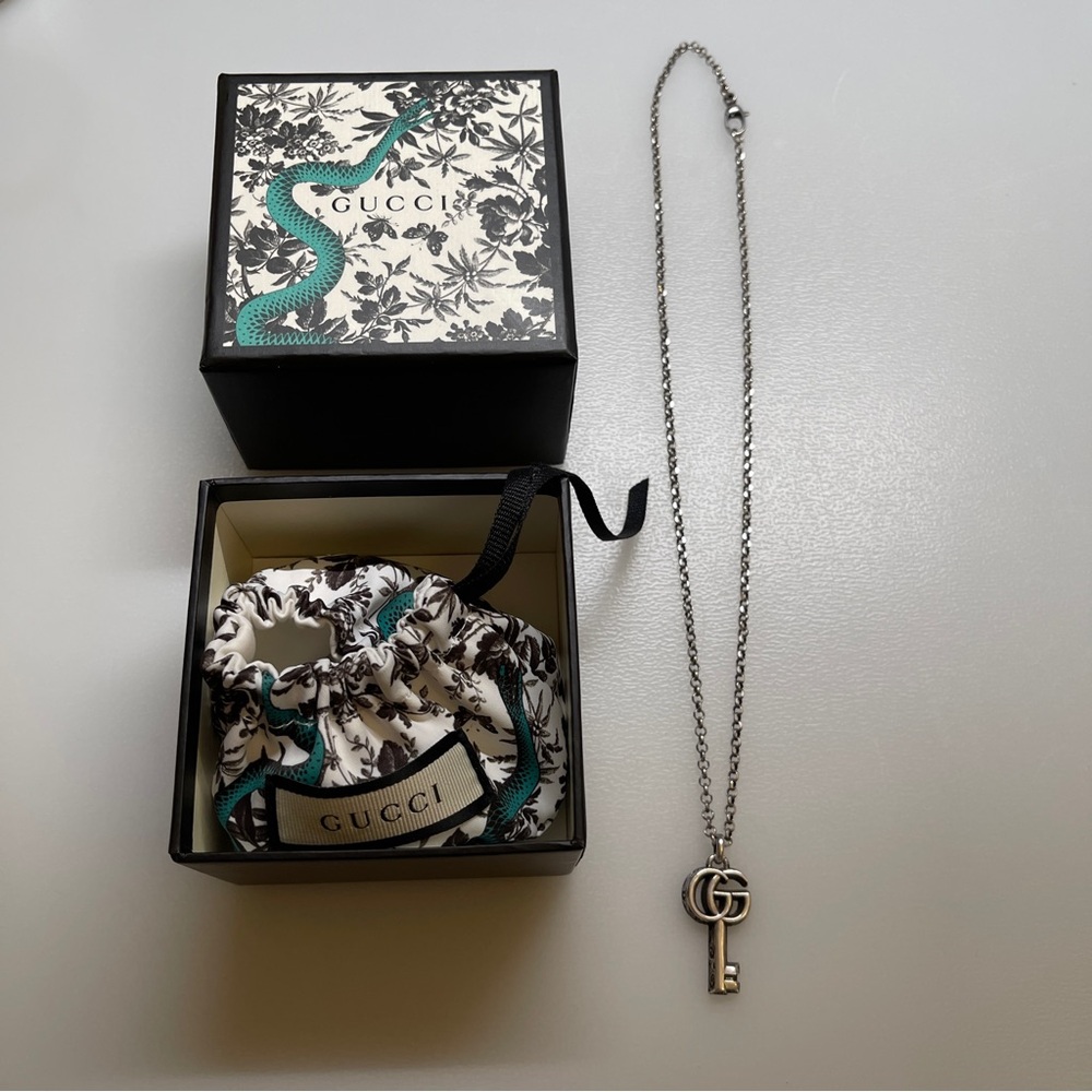 GUCCI Double G Sterling Silver 925 Key Necklace G charm